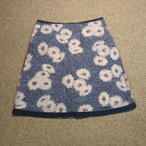 LL Bean Favorite Fit A Line Skirt Womens 10 Navy Blue Floral Cottagecore Prairie